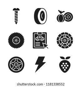 part icon. 9 part vector icons set. screw, strawberry and onion icons for web and design about part theme