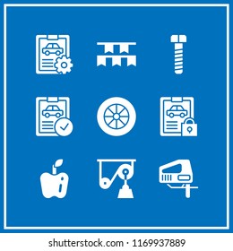part icon. 9 part vector set. screw, car repair, apple and alloy wheel icons for web and design about part theme