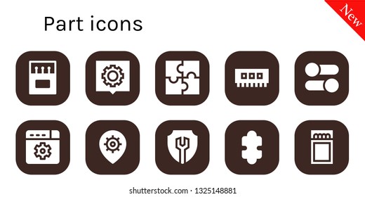 part icon set. 10 filled part icons.  Simple modern icons about  - Matches, Settings, Puzzle, Ram, Match