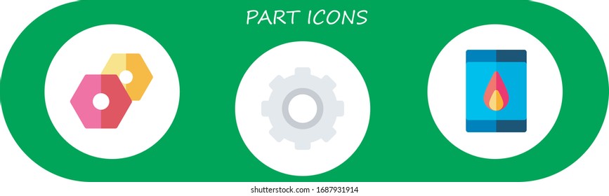 conjunto de iconos de pieza. 3 iconos de pieza plana.  Iconos modernos sencillos, como: configuración, coincidencias