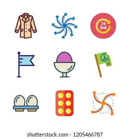 part icon set. vector set about egg, eggs, airscrew and coat icons set.