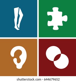 Part icons set. set of 4 part filled icons such as puzzle, ear, tights