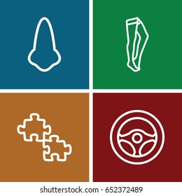 Part icons set. set of 4 part outline icons such as nose, tights, steering wheel