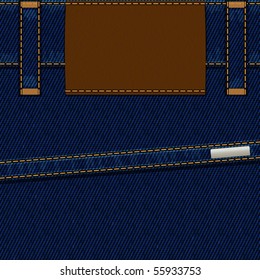 Part of jeans pants with empty label, vector illustration