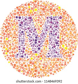 Part of my English alphabet collection of eye test designs. The Letter M cunningly hid inside an Ishihara inspired design.

