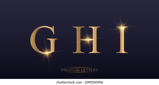 Part of Premium Gold Colored Metal Chrome alphabet font. Typography classic style golden font set for logo, Poster, Invitation. vector illustration