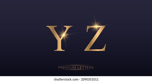 Part of Premium Gold Colored Metal Chrome alphabet font. Typography classic style golden font set for logo, Poster, Invitation. vector illustration