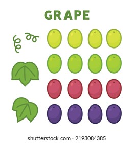 part of purple and green grape kawaii doodle flat cartoon vector illustration