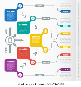 Part of the report with icons set. Vector infographic of technology or education process. Business concept with 5 options. Web Template of a chart, diagram or presentation on light background