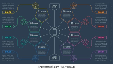 Part of the report with icons set. Vector infographic of technology or education process. Business concept with eight options. Web Template of a circle infochart, diagram or presentation.
