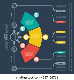Part of the report with icons set. Vector infographic of technology or education process. Business concept with 3 options. Web Template of a chart, diagram or presentation on dark background.