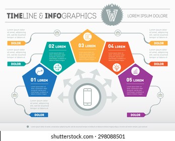 Part Of The Report With Logo And Icons Set. Business Concept With Five Options. Vector Infographic Of Technology Or Education Process. Web Template Of A Pyramidal Chart, Diagram Or Presentation.