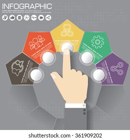 Part of the report with logo and icons set. Business concept with five options. Vector infographic of technology or education process. Web Template of a pyramidal chart, diagram or presentation.