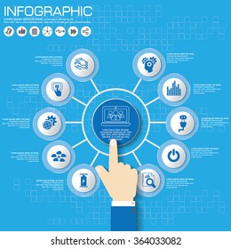 Part of the report with logo and icons set. Business concept with five options. Vector infographic of technology or education process. Web Template of a pyramidal chart, diagram or presentation.