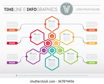 Part of report with logo and icons set. Slide of Business concept with six options. Vector infographic of technology or education process. Web Template of a pyramidal chart, diagram or presentation.