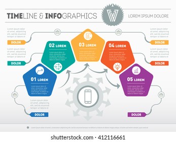Part of the report with logo and icons set. Vector infographic of technology or education process. Business concept with five options. Web Template of a pyramidal chart, diagram or presentation.
