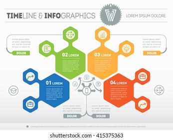 Part of the report with logo and icons set. Vector infographic of technology or education process. Business concept with 4 options. Web Template of a chart, diagram or presentation.