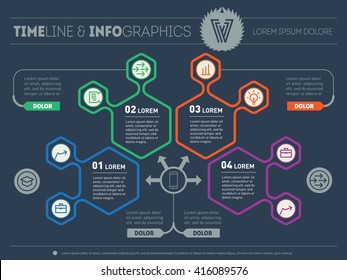 Part of the report with logo and icons set. Vector infographic of technology or education process. Business concept with 4 options. Web Template of a chart, diagram or presentation.