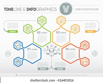 Part of the report with logo and icons set. Vector infographic of technology or education process. Business concept with 4 options. Web Template of a chart, diagram or presentation.