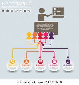 Part of the report with logo and icons set. Business concept with five options. Vector infographic of technology or education process. Web Template of a pyramidal chart, diagram or presentation.
