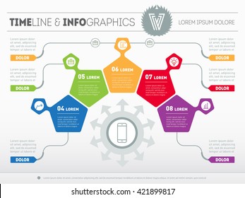 Part of the report with logo and icons set. Vector infographic of technology or education process. Business concept with five options. Web Template of a chart, diagram or presentation with 5 parts.