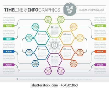 Part of the report with logo and icons set. Vector infographic of technology or education process. Business concept with six options. Web Template of a chart, diagram or presentation.