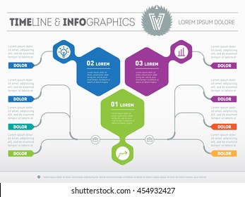 Part of the report with logo and icons set. Vector infographic of technology or education process. Business concept with 3 options. Web Template of a diagram or presentation.