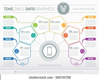 Part of the report with logo and icons set. Vector infographic of technology or education process. Business concept with 6 options. Web Template of a pyramidal chart, diagram or presentation.
