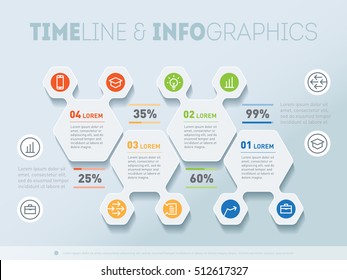 Part of the report with logo and icons set. Vector infographic of technology or education process. Business concept with 4 options. Web Template of a chart, diagram or presentation.