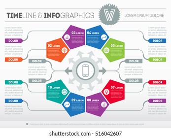 Part of the report with logo and icons set. Vector infographic of technology or education process. Business concept with 8 options. Web Template of a circle chart, diagram or presentation.
