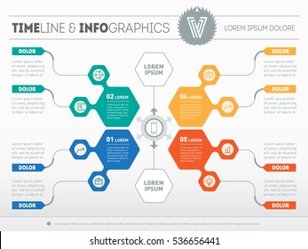 Part of the report with logo and icons set. Vector infographic of technology process. Business concept with 4 main parts and 2 non-principal parts. Web Template of a circle infochart or presentation