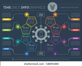 Part of the report with logo and icons set. Vector infographic of technology or education process. Business concept with 8 options. Web Template of a circle infochart, diagram or presentation