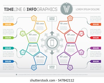 Part of the report with logo and icons set. Vector infographic of technology or education process. Business concept with 8 options. Web Template of a circle chart, diagram or presentation.