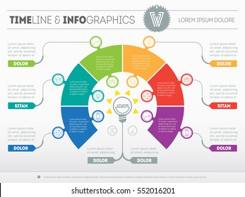Part of the report with logo and icons set. Vector infographic of technology or education process. Business concept with 6 options - from idea to final product. Web Template of a circle chart, diagram