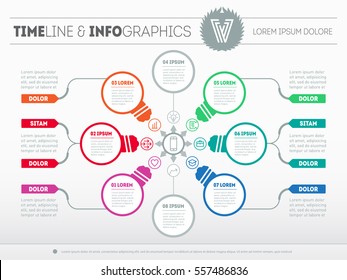 Part Of The Report With Logo And Icons Set. Vector Infographic Of Technology Or Education Process. Business Concept With 6 Options. Web Template Of A Circle Chart, Diagram Or Presentation With Lamps