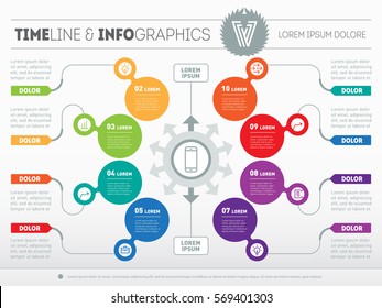 Part of the report with logo and icons set. Vector infographic of technology or education process. Business concept with 8 options. Web Template of a circle infochart, diagram or presentation