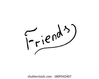 Part of a sentence with the word friend in different fonts. Inscription. Linear graphics. Vector illustration.