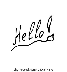 Part of a sentence with the word Hello,Hi in different fonts. Inscription. Linear graphics. Vector illustration.