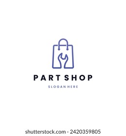 Part shop logo concept, shopping bag with wrench icon template