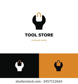 Part shop logo concept, shopping bag with wrench icon template
