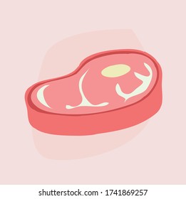 a part of sliced beef on pink background