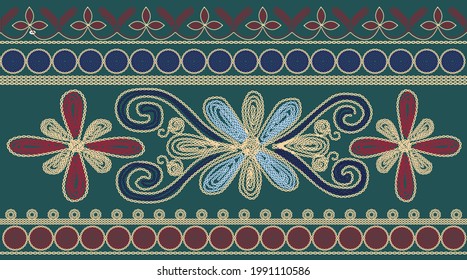 Part of suzani pattern carpet - a traditional textile product in Central Asia. Embroidery. Handmade.