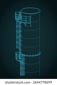 Part of a tall industrial chimney and service ladder isometric drawing close up