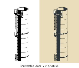 Part of a tall industrial chimney and service ladder close up