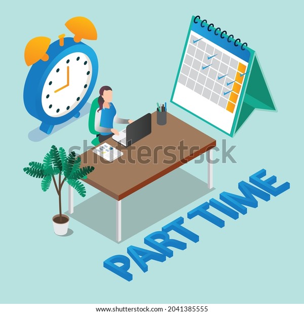 part-time-3d-isometric-vector-illustration-stock-vector-royalty-free