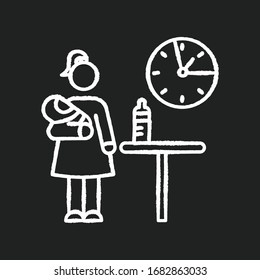 Part Time Babysitter Chalk White Icon On Black Background. Babysitting Service Worker. Girl Looking After Baby. Day Child Care. Help With Infant Kid. Isolated Vector Chalkboard Illustration