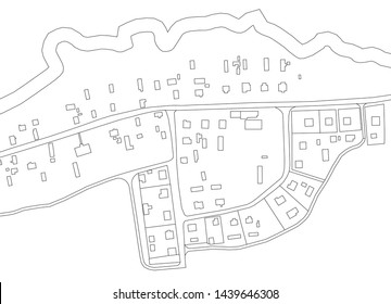 Part of urban plan of a town. Vector abstract topographic map.