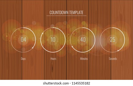 Part of the User interface Clock countdown template for application with wood background. Vector Design of countdown timer for coming soon or under construction action.