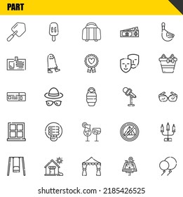 part vector line icons set. shovel, swing and boarding pass Icons. Thin line design. Modern outline graphic elements, simple stroke symbols stock illustration