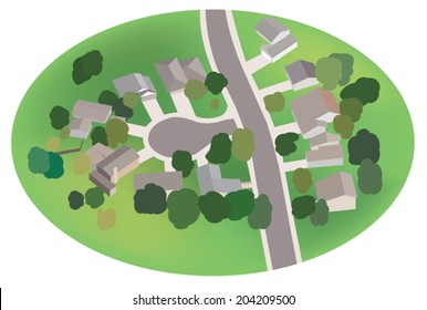 part of village - street with houses - airview - vector - eps 8